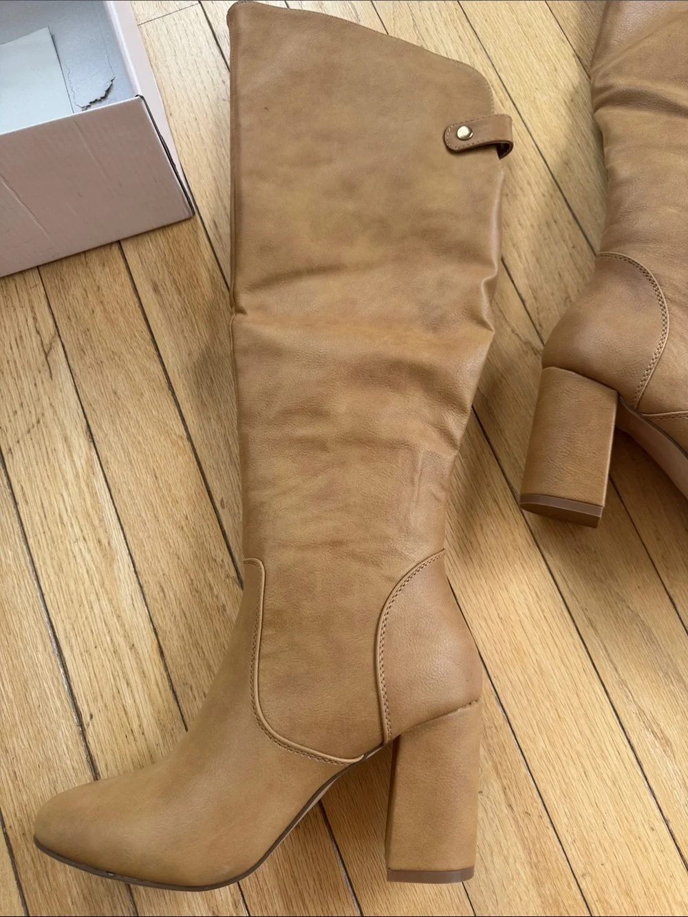 JustFab Tan Over-the-Knee Block Heel Boots